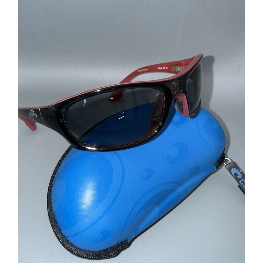 Costa Del Mar Authentic Sunglasses Maya MY32 Black/Red Wrap Polarized Lens& Case